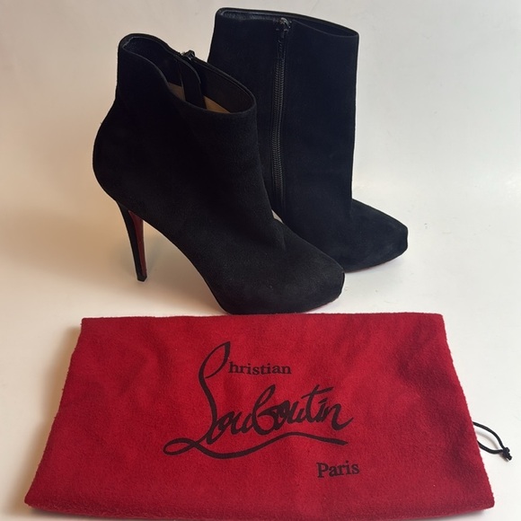 Christian Louboutin Elegant Black Suede Sock Ankle Boots Size 38 - Picture 9 of 11